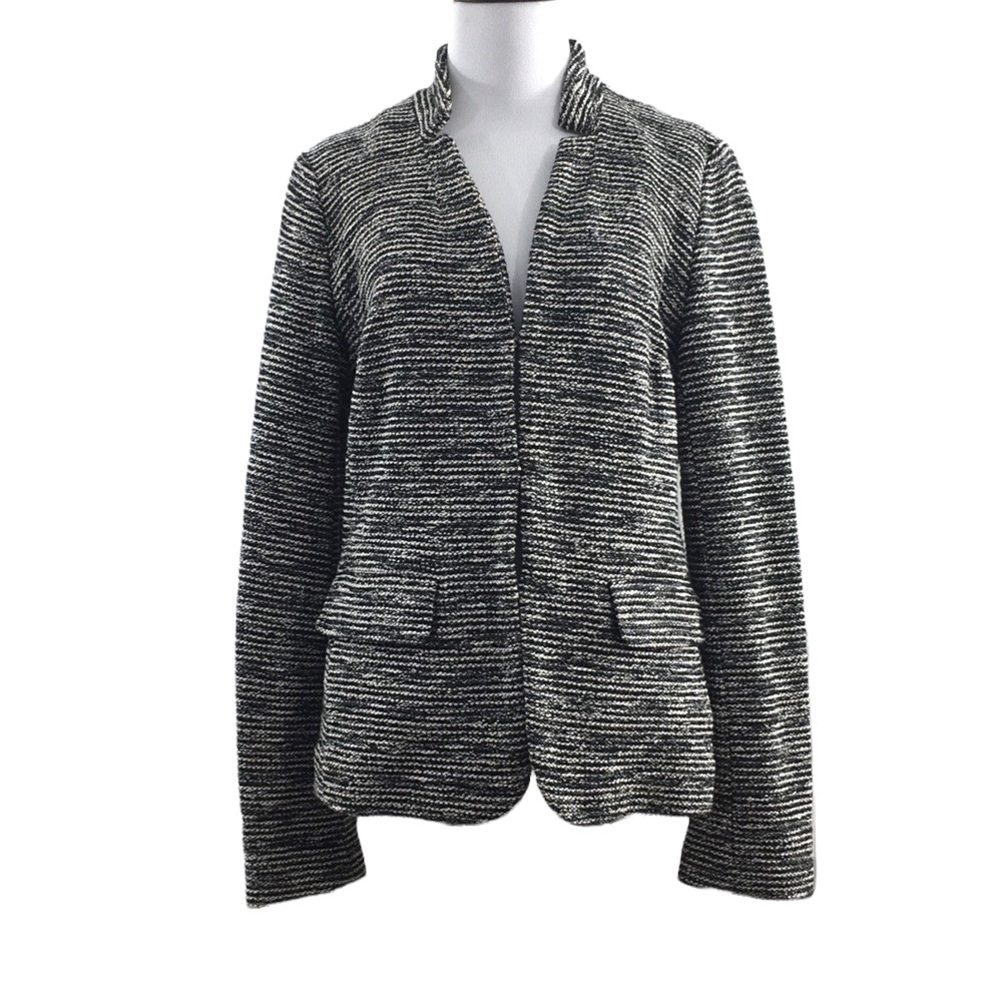 Talbots Black White Knit Blazer Jacket Womens‎ 10 Cotton Acrylic